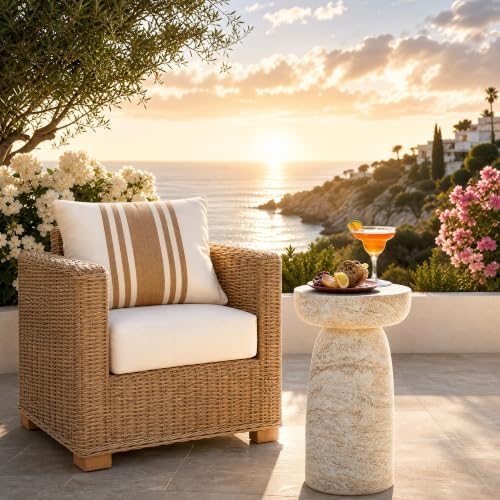 Outdoor Side Table Pedestal, 24" Modern Geometric Accent Coffee Table