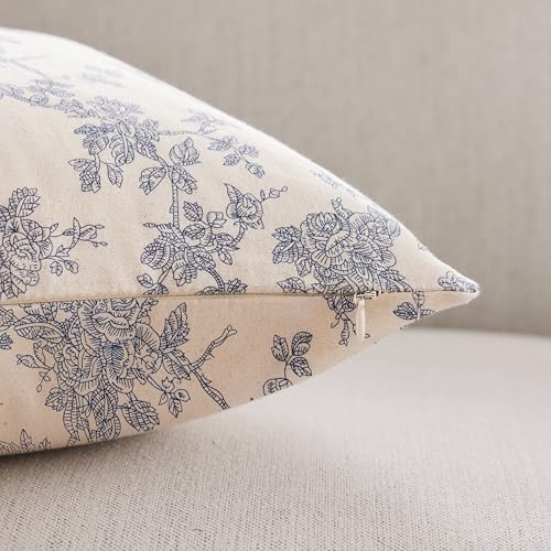 100% Cotton French Pastoral Throw Pillow Covers Set of 2, 24x24 Inch Double Sided/Blue, Farmhouse Decorative Cushion Covers for Sofa Bed Living Room Home Decor