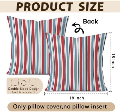 Red Blue White Stripe Pillow Cover 18x18, Americana Patriotic Decor