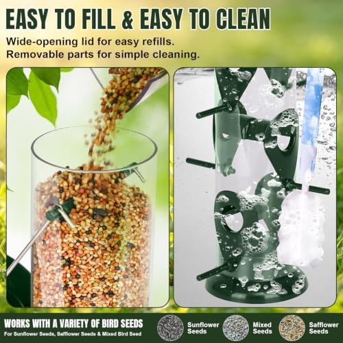 FEED GARDEN Bird Feeder for Outdoors Hanging, 13" 6 Ports, Clear Tube