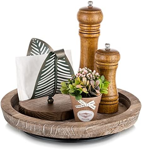 Hanobe Wooden Lazy Susan for Table Centerpiece, Round Serving Tray, 11.2"