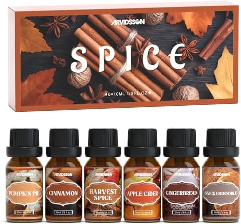 ARVIDSSON Autumn Spice Essential Oils Set, Fall Essential Oil for Diffuser - Cinnamon, Pumpkin Pie, Harvest Spice, Apple Cider, Gingerbread, Snickerdoodle, Cozy Fragrance Oils