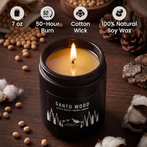 Auelife Santo Wood Scented Candle for Men, 7oz Soy Wax 50-Hour Burn