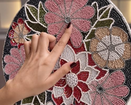 Beaded Placemats 13 Inch, Handmade Multicolor Floral Round Table Mats