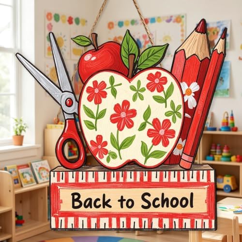 Welcome Wreath for Classroom Door Teacher Door Sign Floral Red Classroom