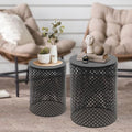 Metal Frame Accent Table,Cylindrical Outdoor Side Table,Decorative Garden Stool,Set of 2 Nesting Side Table,Modern Decorative Garden Stool for Patio Balconies Cafes Parks (2, Black)