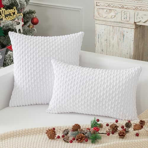 Kevin Textile Soft Corduroy 12"x20" Lumbar Pillow Covers 2 Pack, Pure White