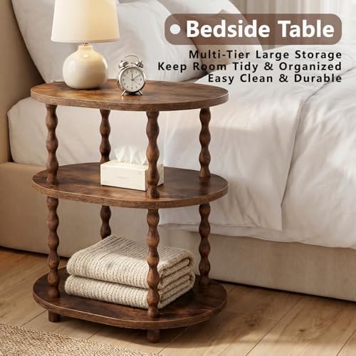 Narrow Side Table, 3-Tier End Table with Storage for Small Spaces