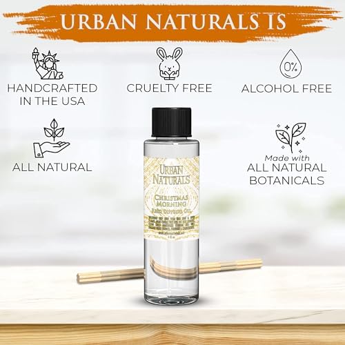 Urban Naturals Reed Diffuser Oil Refill Christmas Morning, Rosemary, Eucalyptus, Balsam Spruce, Orange, Essential Oils, 4 oz + Free Reed Sticks, Made in the USA