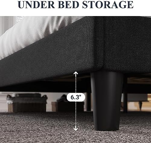 Allewie Full Size Bed Frame with Button Tufted Wingback Headboard, Black