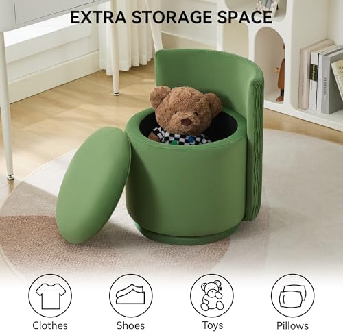 WUTUTUEE Velvet Vanity Chair with Storage, 360° Swivel Makeup Chair with Wave Back, No Assembly Small Accent Stool for Bedroom, Dressing, Living Room, Green