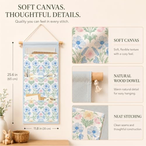 IAXIC Pastel Floral Wall Hanging Organizer, Canvas Storage for Nursery