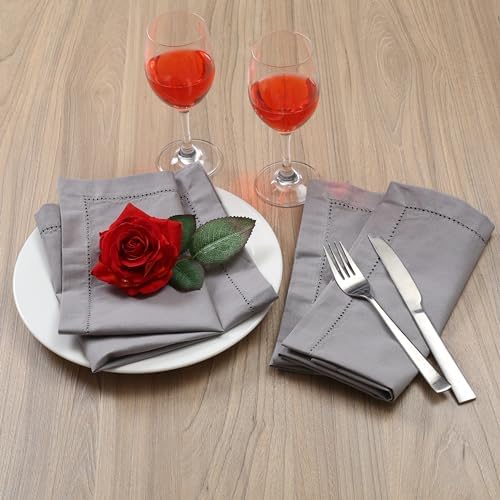 Lightnpro Hemstitched Cloth Dinner Napkins, 18x18 Inch, Ash Grey