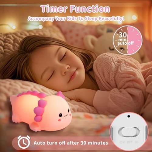 Axolotl Silicone Nursery Night Light, Dimmable LED Night Lamp with Timer,Cute Squishy Animal Rechargeable Lamp with Touch Sensor Gifts for Kids Girls&Baby Room Decor (Axolotl B)
