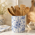 JarThenaAMCS Blue Floral Ceramic Utensil Holder Chinoiserie Kitchen Decor