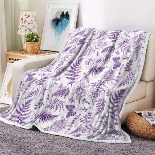 Floral Throw Blanket, Purple Throws with Wildflowers Botanical Floral Printed for All Seasons, Vintage Violet Butterfly Fluffy Fuzzy Blanket for Bedding Sofa Travel Couch Chair Sofa Home Decor,30x40