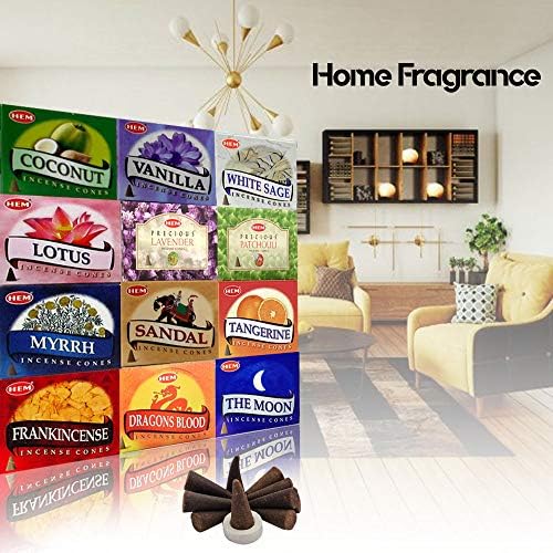 Hem 12 Assorted Boxes of Incense Cones, (120 Total)| Natural Fragrance for Aromatic Rooms | Odor Remover Incense for Stress Relief & Relaxation (Assorted 3)