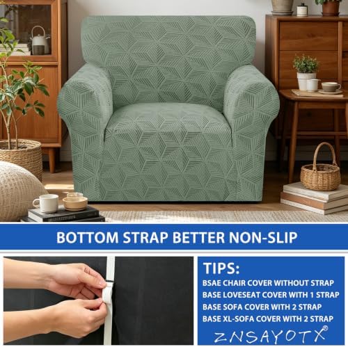 ZNSAYOTX Stretch Chair Cover, 1 Piece Couch Covers for 1 Seat Sofa, Jacquard Armchair Slipcovers with Elastic Bottom Thickened Furniture Protector for Dog Cat Pet (Small, Army Green)