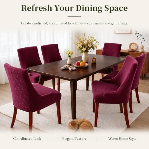 MIFXIN Wingback Side Chair Covers Dining Chair Slipcover Jacquard Stretch Sloping Armchair Protector Arm Chair Seat Cover for Dining Room Living Room Banquet Home Decor (Red, 2 Pcs)