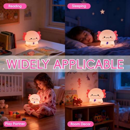Axolotl Night Light for Kids, Rechargeable Lamp with Timer, Cute Room Decor