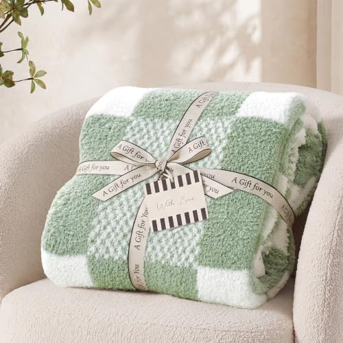 Monbix Soft Twin Size Checkered Blanket for Bed-Cozy Knitted Blankets
