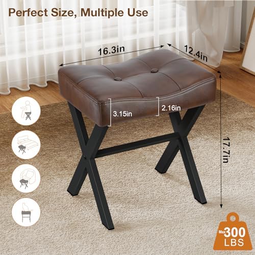 Memobarco 18-Inch Leather Vanity Stool Chair, Dark Brown Makeup Stool