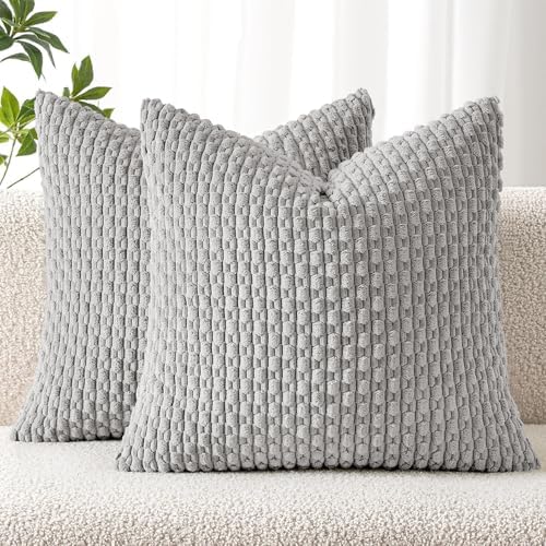 MIULEE Decorative Throw Pillow Covers 18x18 Light Grey Textured Corduroy