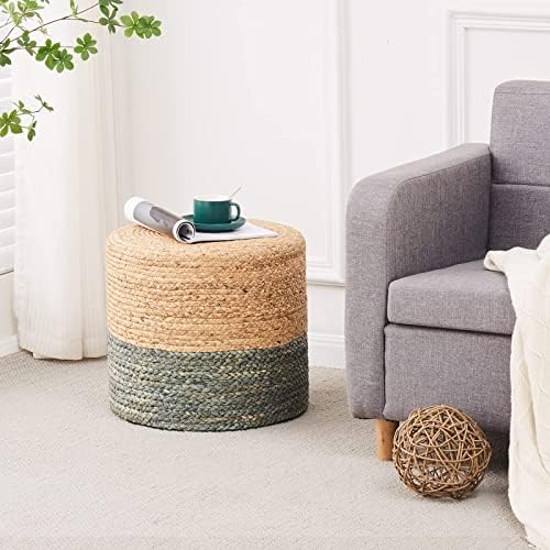 18'' Boho Ottoman Pouf Natural Water Hyacinth Rustic Handmade Lounge Pouffe