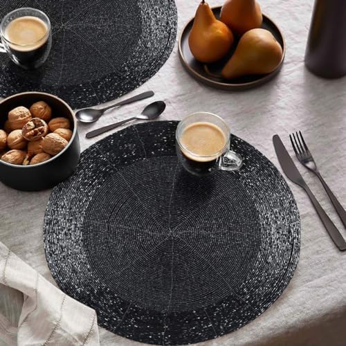 Beaded Placemats Set of 4, 13 Inch Round, Grey Charcoal