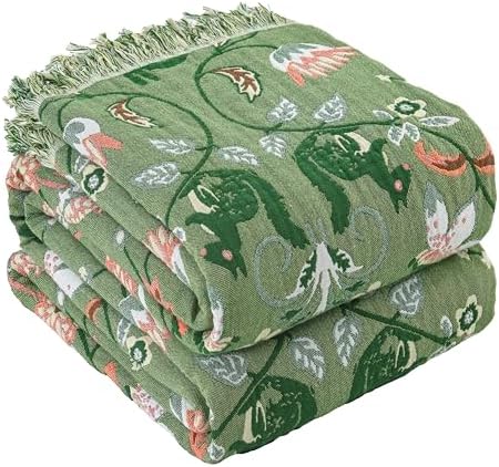 100% Cotton Light Green Boho Throw Blanket for Bed Gift 60"x80"