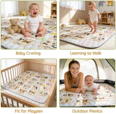 ENVTEK Baby Play Mat for Floor Playpen - 50" X 50" Playpen Mat,Thick One-Piece Crawling, Odorless Floor Mat, Non-Slip Cushioned Baby Playmat for Infants,Babies,Toddlers. Foldable and Machine Washable