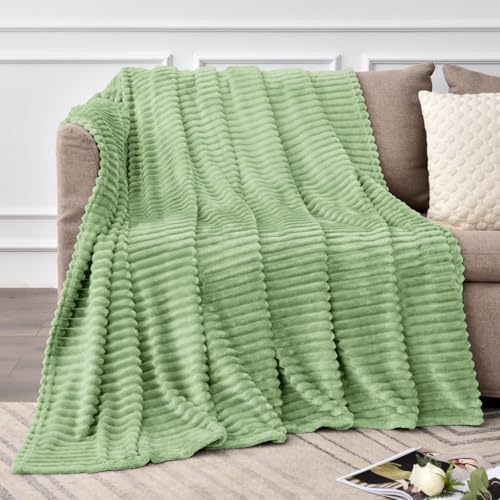 BEDELITE 3D Ribbed Apple Green Fleece Throw Blanket for Couch, 50x60 Inch