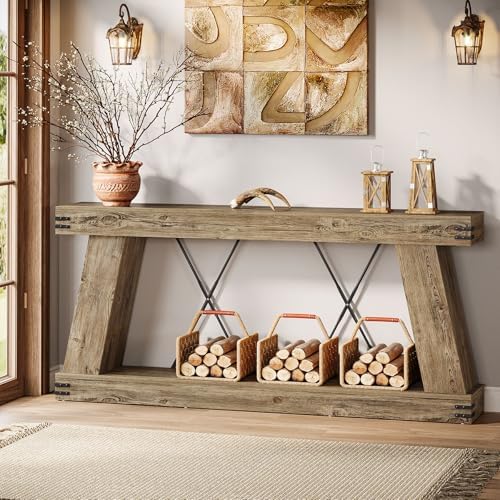 Tribesigns 70.87" Farmhouse Console Table with Storage (Light Brown Oak)
