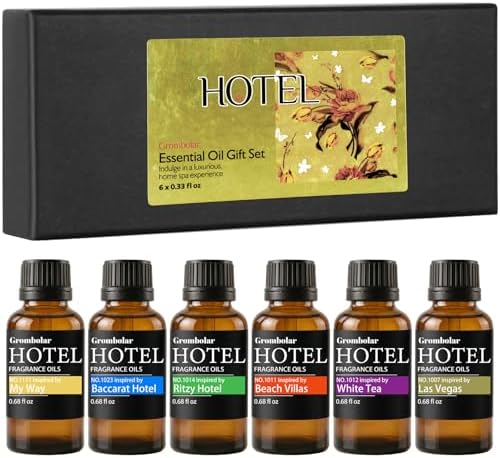 Essential Oil Gift Set, Hotel-Inspired Fragrance Oil Set, 6 Luxury Hotel Scents for Diffusers, Reed Diffusers & Home Fragrance, Aroma Oils for Home Scenting, Housewarming Gift, 6×0.68 Fl Oz