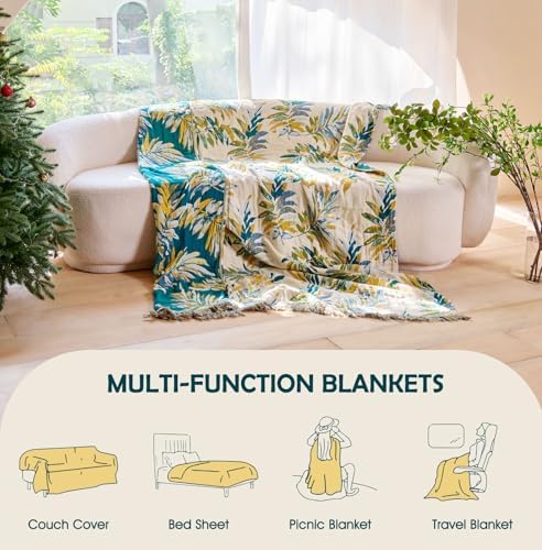 Boho Throw Blanket - Reversible 60"x80" 100% Cotton Throws for Adult