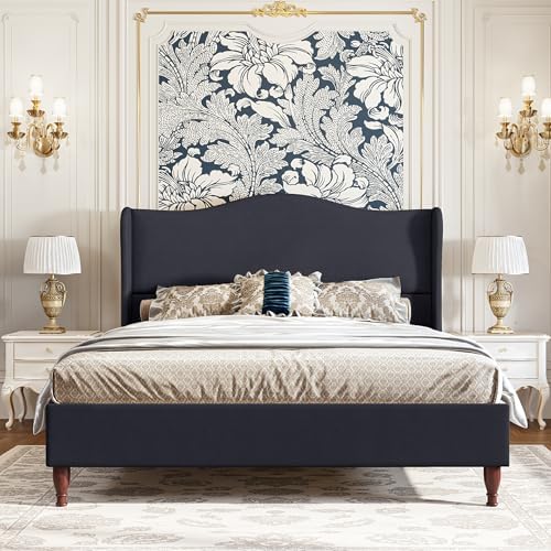 koorlian King Size Upholstered Bed Frame with 51'' Tall Headboard Dark Navy