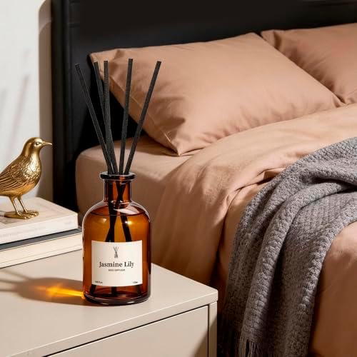Reed Diffuser Set, 8.12 fl.oz Jasmine Lily Scented Diffuser with Sticks