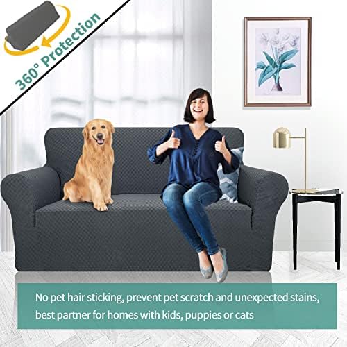 YEMYHOM Couch Cover Latest Jacquard Design High Stretch Sofa Covers for 2 Cushion Couch, Pet Dog Cat Proof Loveseat Slipcover Non Slip Magic Elastic Furniture Protector (Medium, Dark Gray)