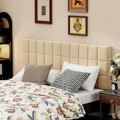 Andeworld Velvet Tufted King Headboard, Adjustable Height, Apricot