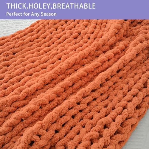 Bigacogo Chunky Knit Throw Blanket for Couch, 40x80 inches, Terracotta