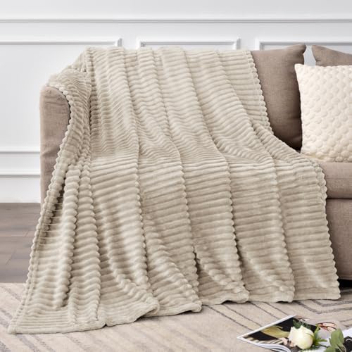 BEDELITE 3D Ribbed Linen Fleece Throw Blanket for Couch, 50x60 Inch