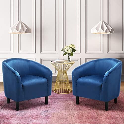 Yaheetech Small 25.5in Wide Velvet Barrel Accent Chair Bedroom, Pagoda Blue