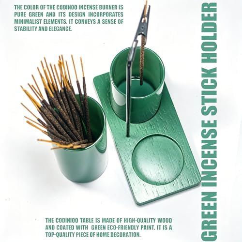 2 in 1 Incense Holder for Sticks Incense Burner Holder with Storage,Glass Upside Down Incense Holder for Sticks with Glass Ash Catcher for Meditation Yoga Spa Room Home Decor[Full Green]