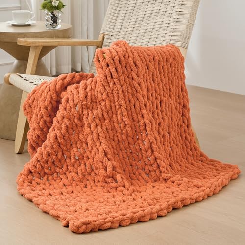 Bigacogo Chunky Knit Throw Blanket for Couch, 40x40 inches, Terracotta