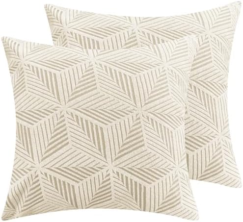 YEMYHOM Pack of 2 Throw Pillow Covers 18 x 18 Inch High Stretch Jacquard Pillowcase for Couch Sofa Living Room Home Decor, Beige