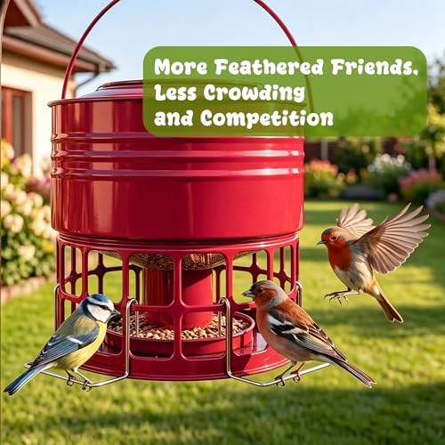 KOL 8-10LBS Squirrel Proof Wild Metal Bird Feeder, 32 Feeding Holes, Red
