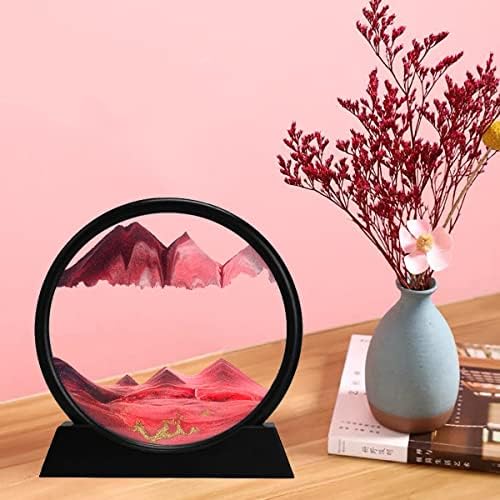 rysnwsu 3D Dynamic Sand Art Liquid Motion, Moving Sand Art Picture Round Glass 3D Deep Sea Sandscape in Motion Display Flowing Sand Painting Relaxing Desk Toys (Yellow, 7'')