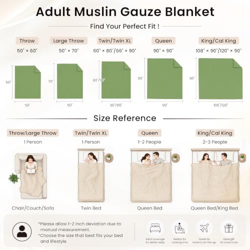 Love's cabin 100% Cotton Muslin Blanket Twin XL Size for Bed, Sage