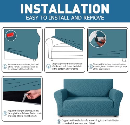 ZNSAYOTX 1 Piece Stretch Loveseat Covers for 2 Cushion Couch (55"-71"), New Plaid Couch Cover with Non-Slip Buckle for Dog Pets, Soft Cozy Washable Sofa Slipcover Form Fit Protector, Teal