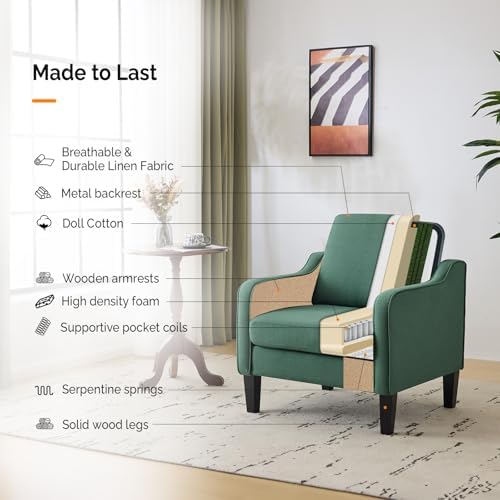VINGLI Accent Chair, Linen Upholstered Armchair, 380 LBS, Living Room